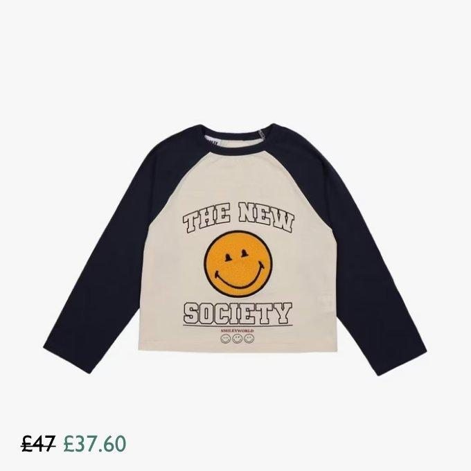 The New Socity Kids' Malmo Cotton Smiley T-Shirt, Vanilla Cream £37.60