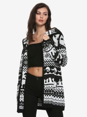 THE NIGHTMARE BEFORE CHRISTMAS FAIR ISLE HOODED FLYAWAY CARDIGAN