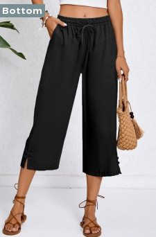 Pocket Black Elastic Waist Bowknot Pants