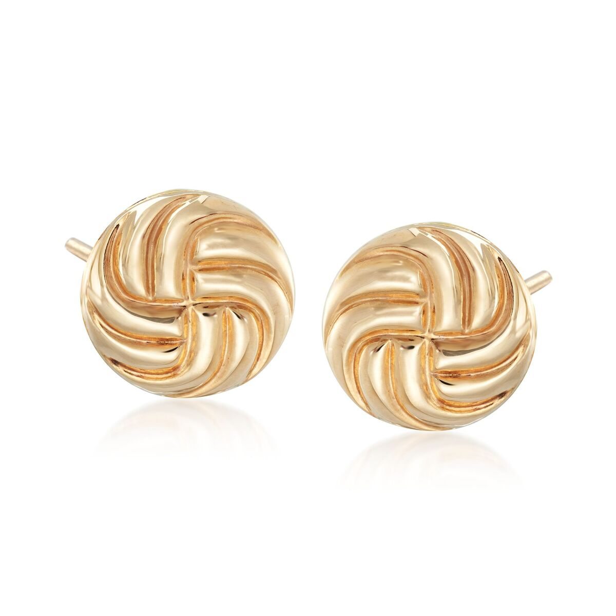 14kt Yellow Gold Swirl Button Stud Earrings