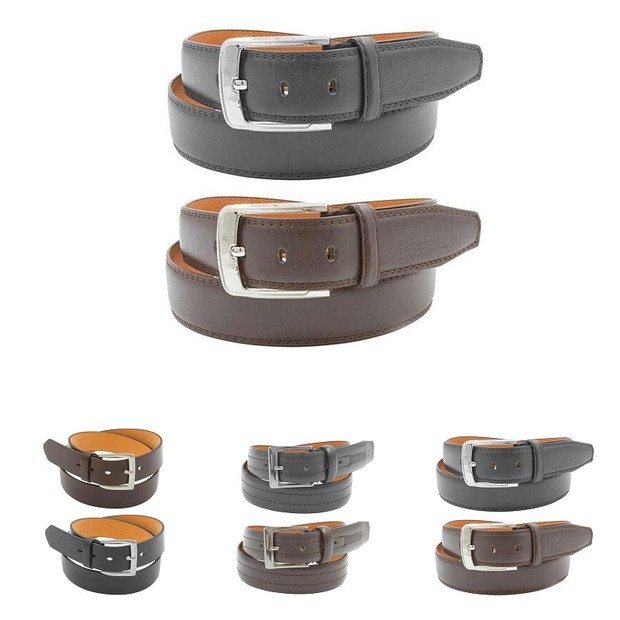 2 Pack Mens Black And Brown Genuine Leather Belts