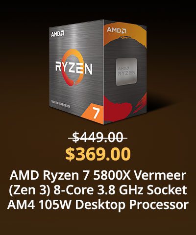 AMD Ryzen 7 5800X - Ryzen 7 5000 Series Vermeer (Zen 3) 8-Core 3.8 GHz Socket AM4 105W Desktop Processor - 100-100000063WOF