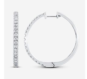 10K White Gold Diamond Hoop Earrings