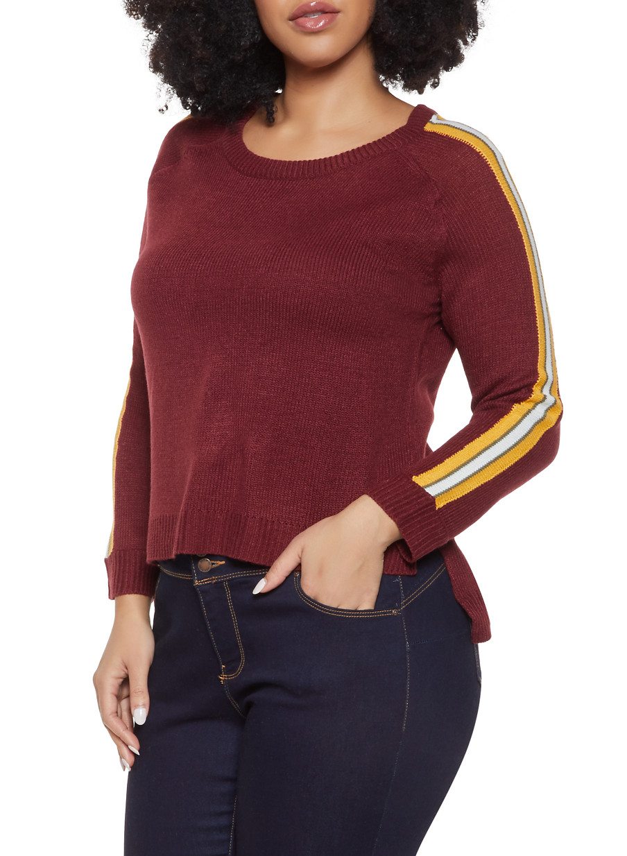 Plus Size Striped Sleeve Sweater