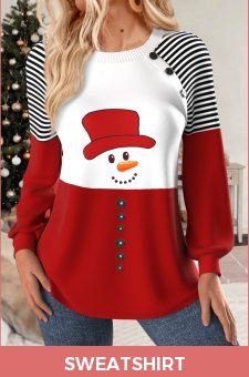 ROTITA Christmas Patchwork Snowman Print Multi Color Round Neck Sweatshirt