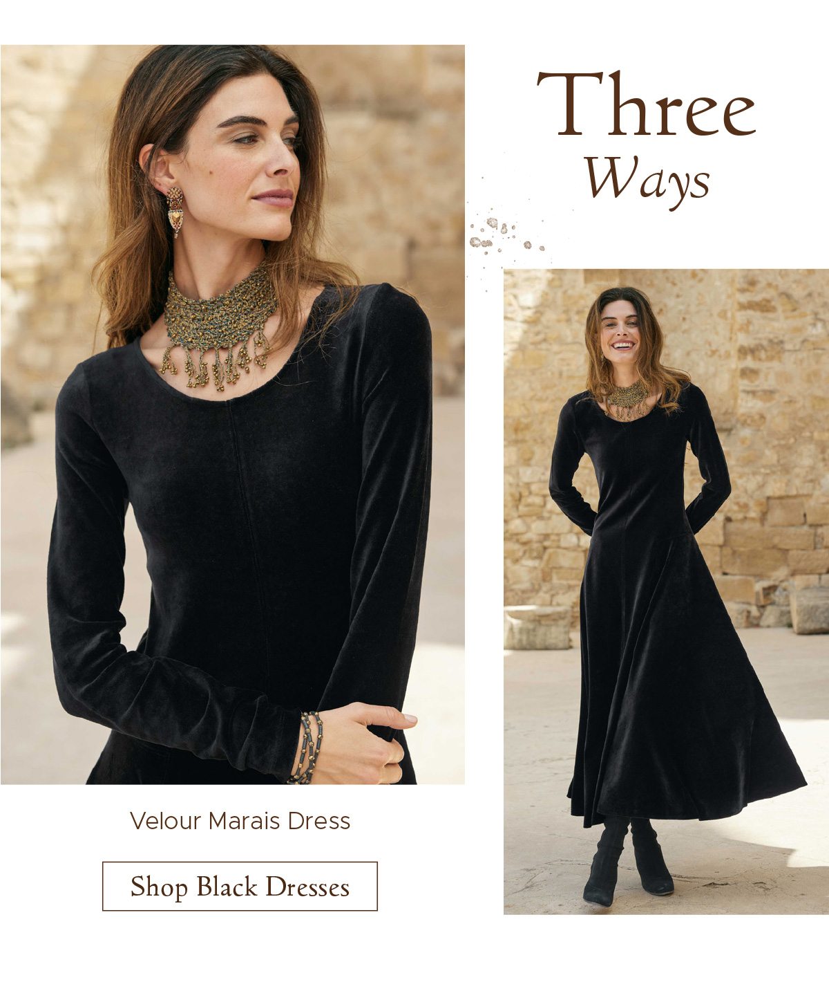 Three Ways | Velour Marais Dress | Shop Black Dresses