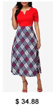 Notch Neck Short Sleeve Printed Midi Dress