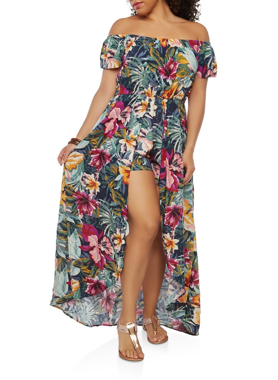 Plus Size Floral Maxi Romper