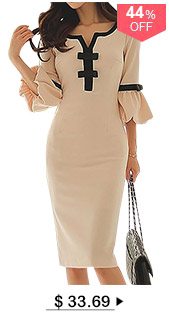 Flare Sleeve Bowknot Embellished Split Neck Beige Dress