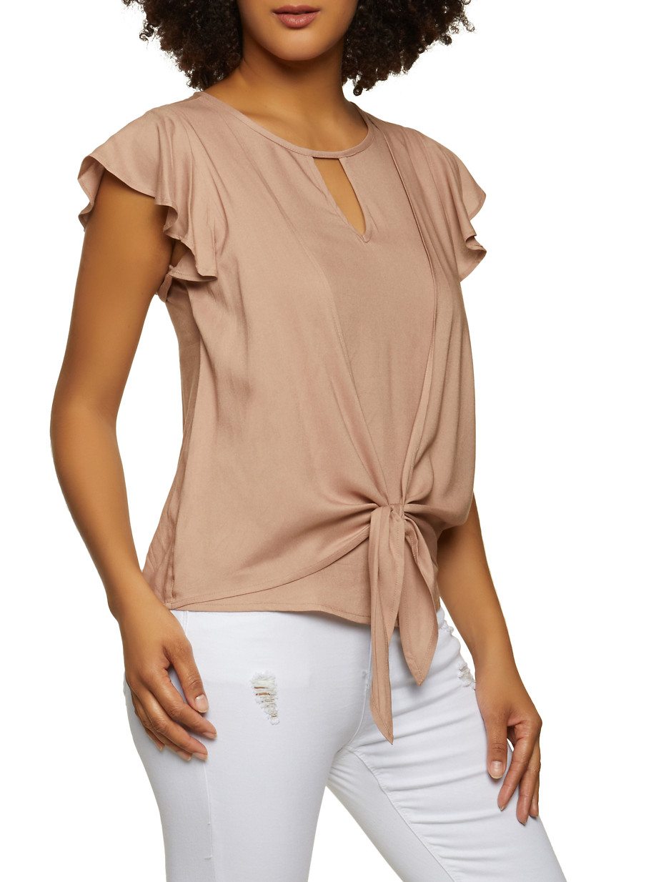 Tie Front Flutter Sleeve Top