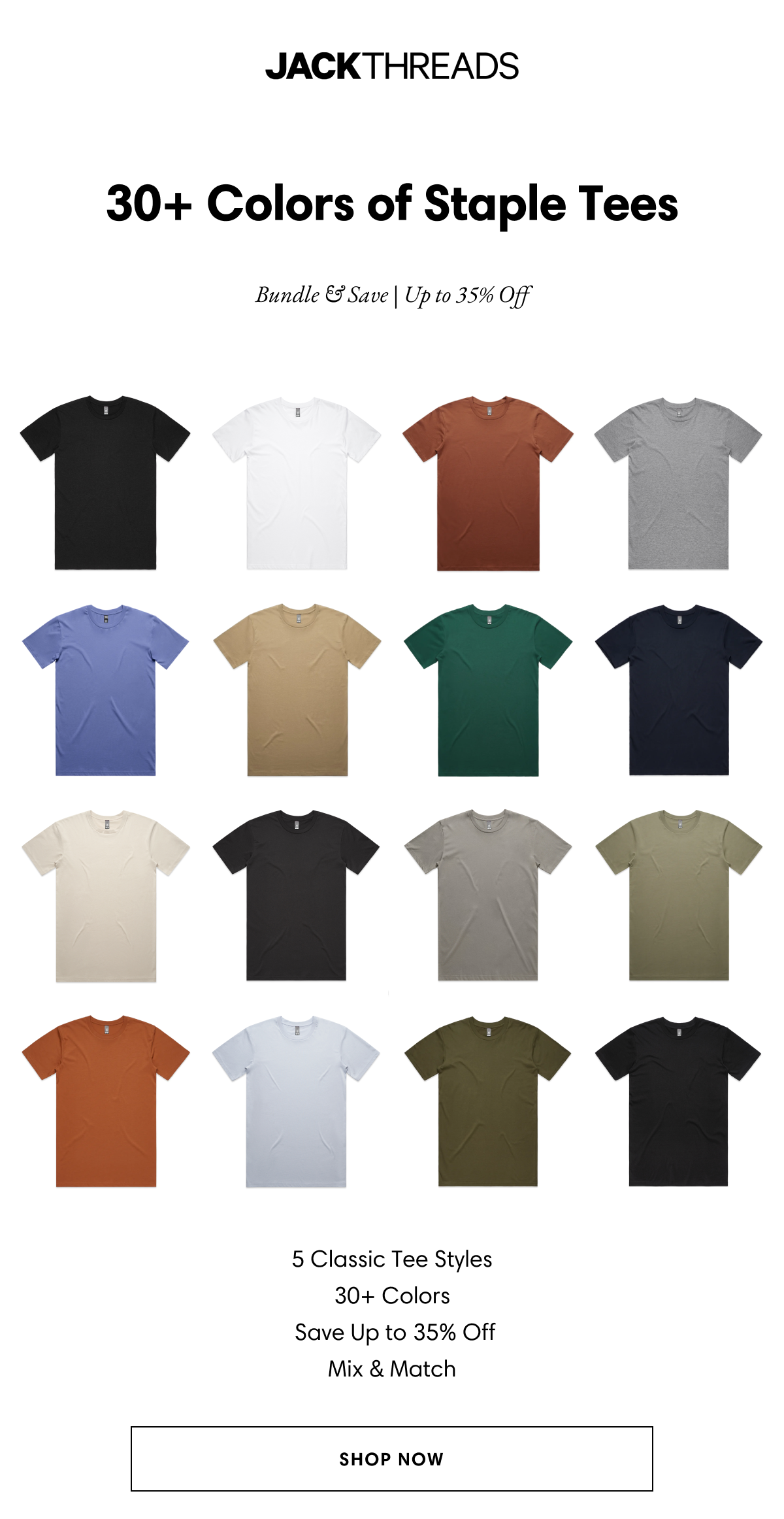 Save Up to 30% Off 30+ Colors of Staple Tees