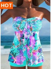 ROTITA Ruffle Multi Color Marine Life Print Tankini Set