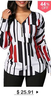 V Neck Long Sleeve Striped Blouse