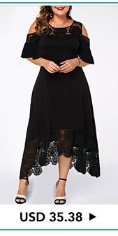 Black Cold Shoulder Lace Patchwork Plus Size Dress 