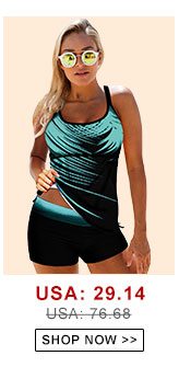 Strappy Back Cyan Palm Leaf Print Tankini Set 