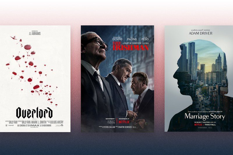 Posters for Overlord, The Irishman, and Marriage Story 