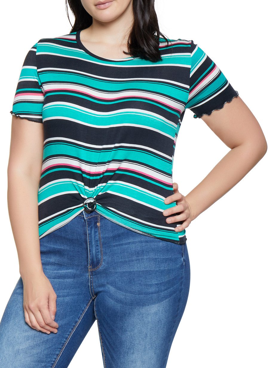 Plus Size Striped Lettuce Edge Tee