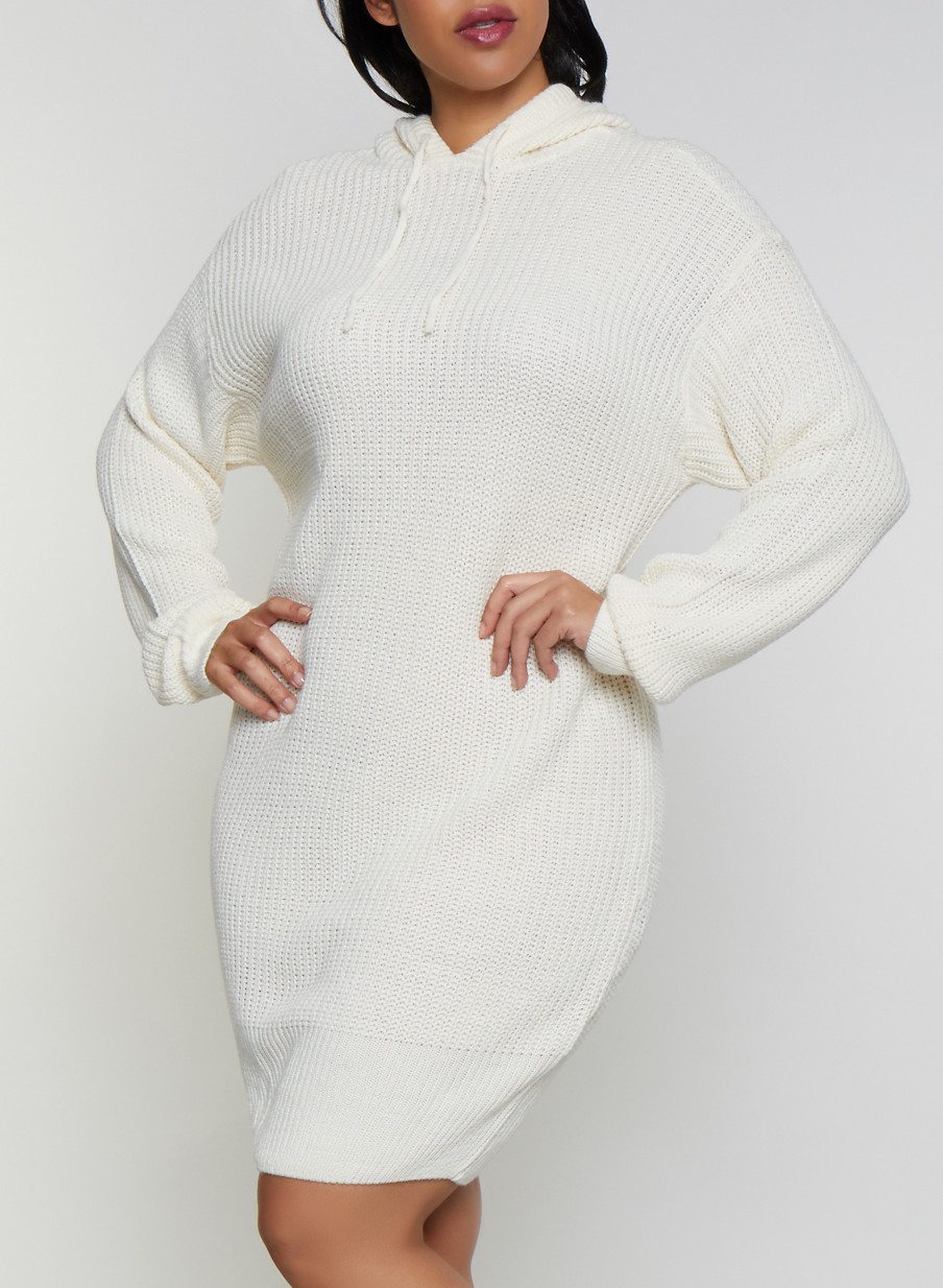 Plus Size Long Sleeve Hooded Sweater Dress