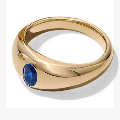 Oval-Cut Blue Lab-Created Sapphire Solitaire Dome Ring 10K Yellow Gold