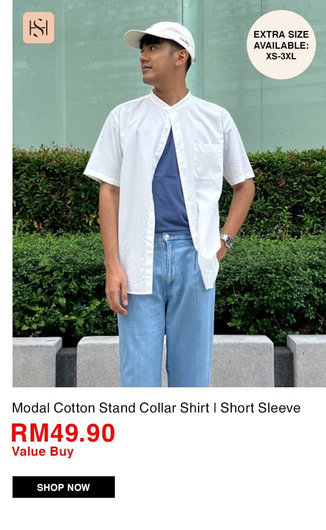 Modal Cotton Stand Collar Shirt | Short Sleeve