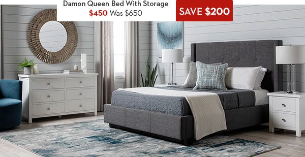 Damon Charcoal Queen Upholstered Platform Bed With Storage CLEARANCE $450 Was: $650