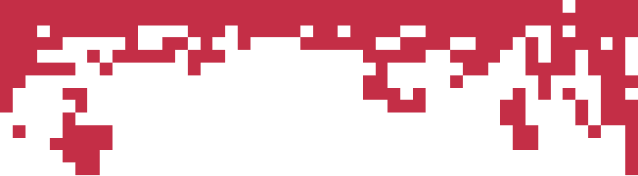 a blocky bitmap transition from the red background above to the standard background