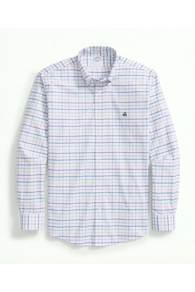 Stretch Cotton Non-Iron Oxford Polo Button Down Collar, Multi Windowpane Shirt