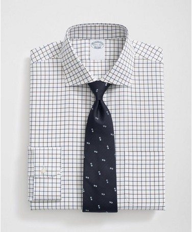 Stretch Supima® Cotton Non-Iron English Spread Collar, Alternating Windowpane Dress Shirt