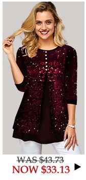 Sequin Panel Button Detail Wine Red T Shirt 