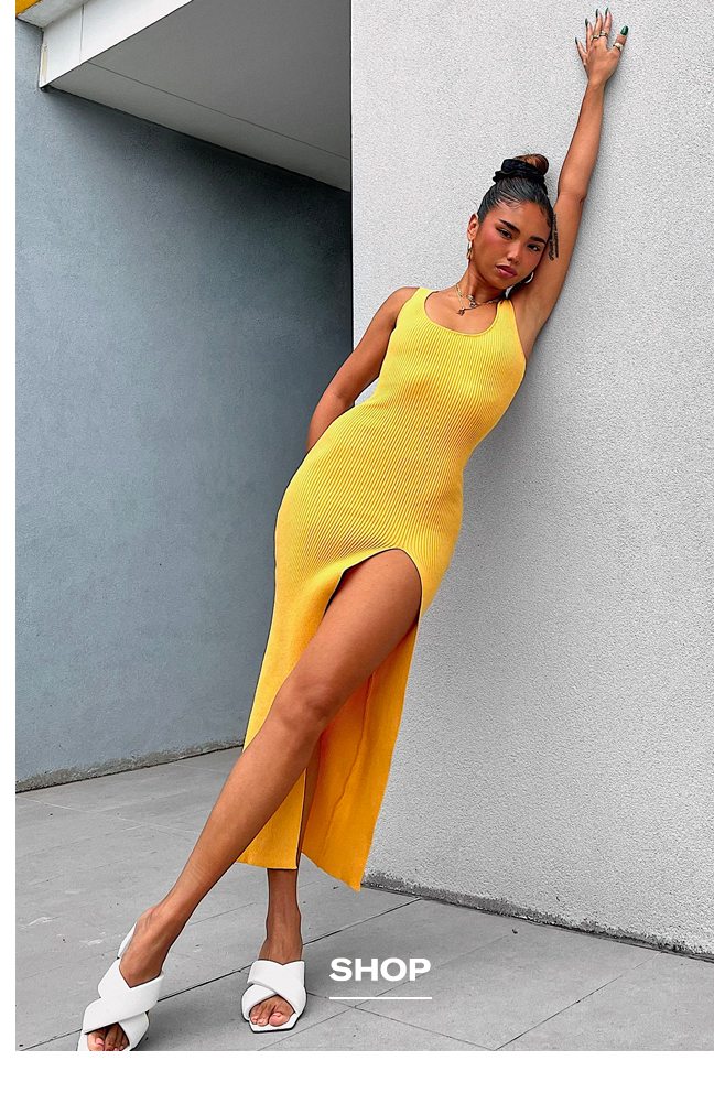 AISHAH TANK STYLE MIDI DRESS WITH FRONT SPLIT IN TANGERINE