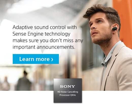 Adaptive sound control with Sense Engine technology makes sure you don’t miss any important announcements. | Learn more | SONY HD Noise Cancelling Processor QN1e