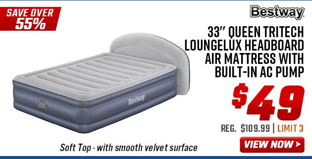 Bestway 33'' Queen Tritech Loungelux Headboard Air Mattress with Built-In AC Pump