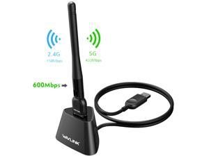 Wavlink AC600 Wi-Fi Card Dual Band Wireless Adapter Up to 600Mbps, 802.11ac/a/b/g/n, High Gain 3dBi External Antenna WiFi adongle, USB 2.0 Cradle for PC, Desktop, Laptop, Support Windows, Mac OS X