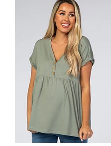 Shop The Olive Boxy Button Front Short Sleeve Maternity Top