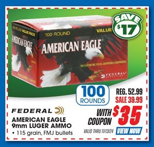 Federal American Eagle 9mm Luger 100-Round Value Pack