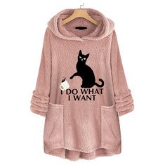 Cat Print Hooded Fleece Thicken Sweatshirt