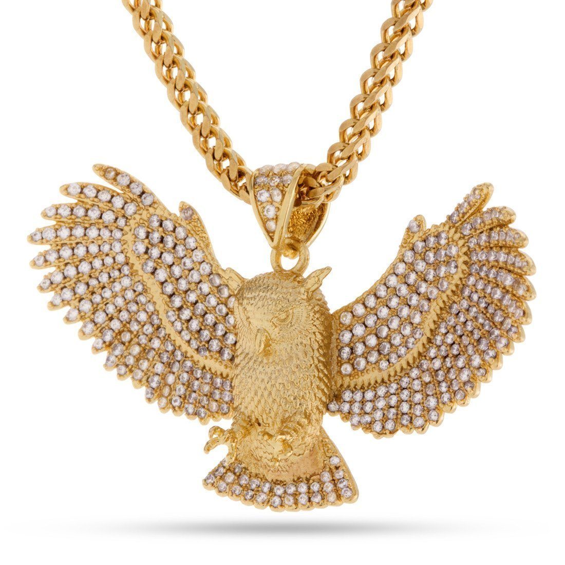 Image of The 14K Gold CZ Great Horned Owl Necklace
