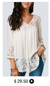 Button Up Lace Patchwork White Blouse