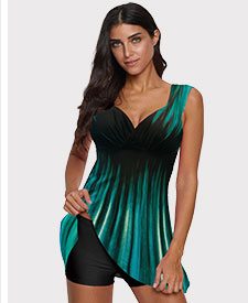 Ombre Print Wide Strap Swimdress and Shorts 