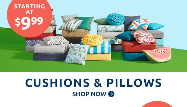 Cushions and pillows starting at $9.99. Shop now.