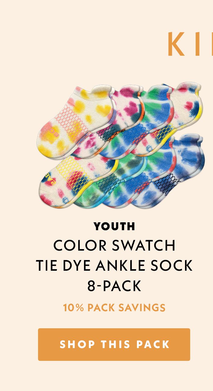 Kids | Youth Color Swatch Tie Dye Ankle Sock 8-Pack | 10% Pack Savings | Shop This Pack