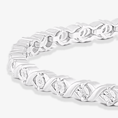 Diamond Tennis Bracelet 1/10 ct tw Round-cut Sterling Silver 7.25''