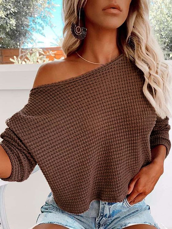 Casual One Shoulder Long Sleeves Knit Top