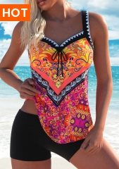 ROTITA Bowknot Multi Color Tribal Print Tankini Top