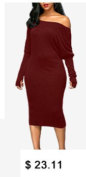 Skew Neck Glove Sleeve Wine Red Dress