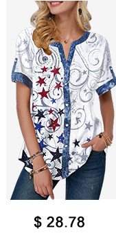 Button Up Split Neck Star Print Blouse