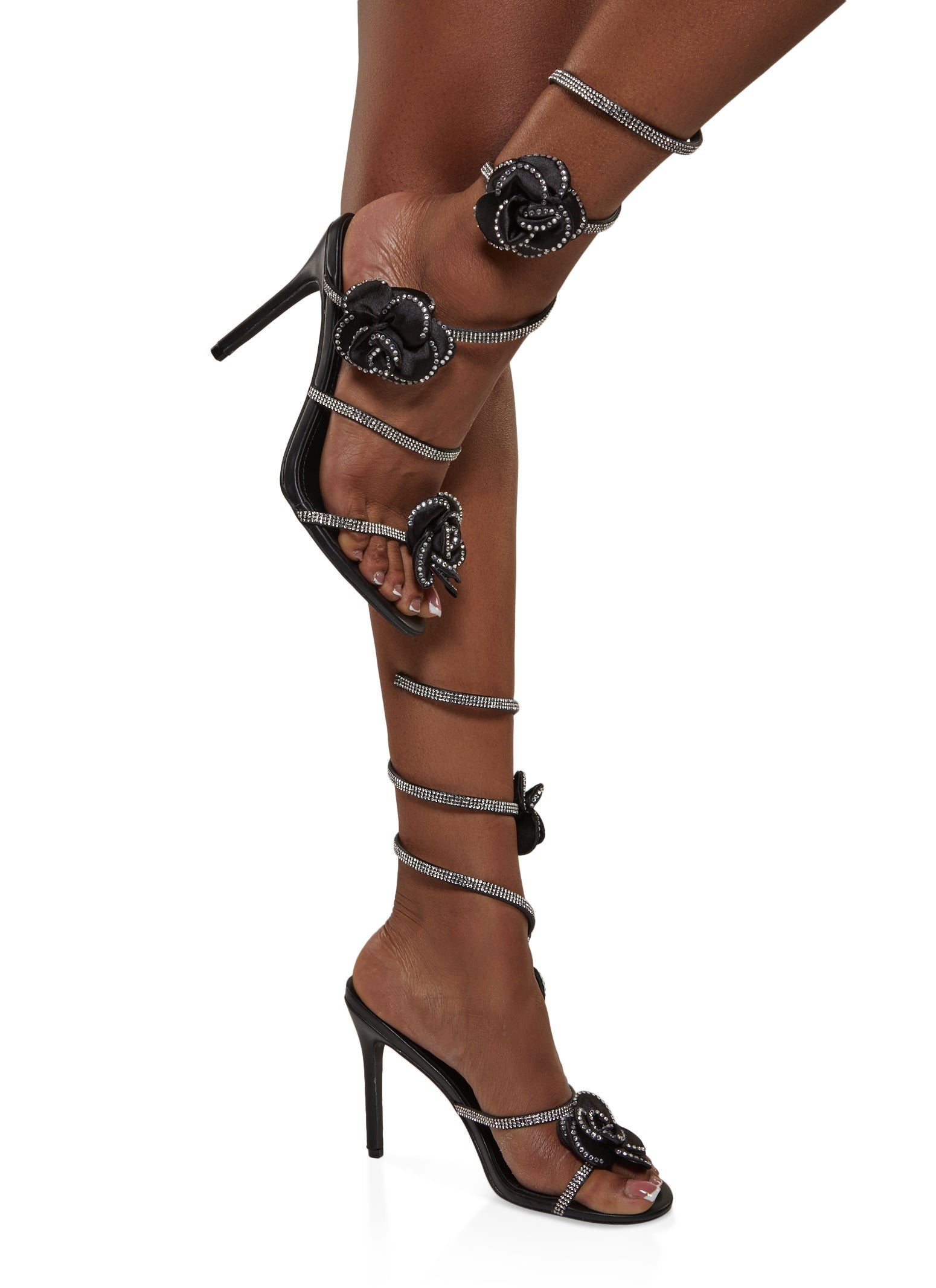 Cape Robbin Flower Rhinestone Wrap Around Stiletto Heels