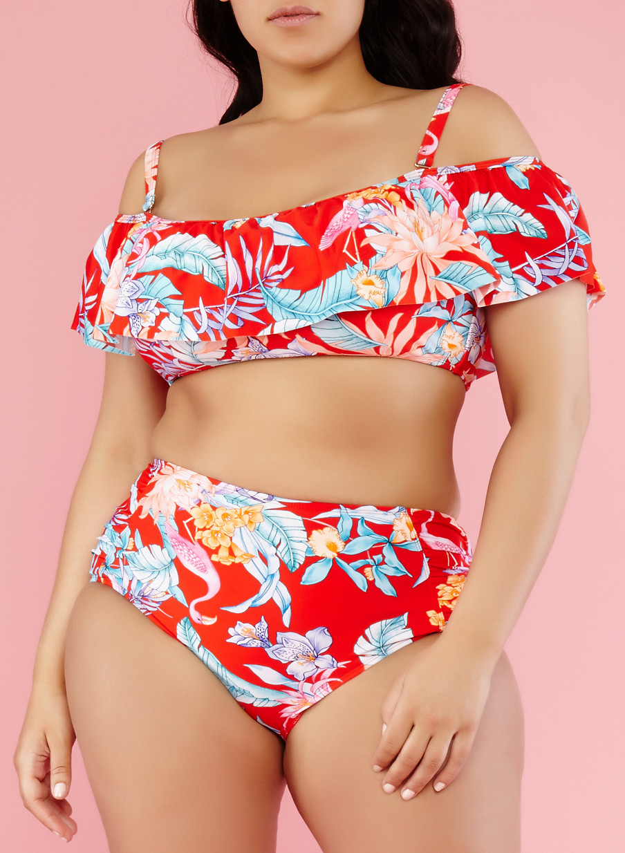 Plus Size Floral Off the Shoulder Bikini Top