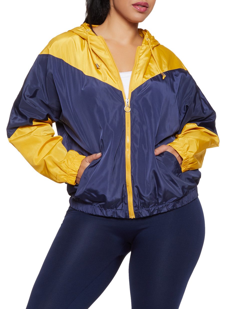 Plus Size Color Block Nylon Windbreaker