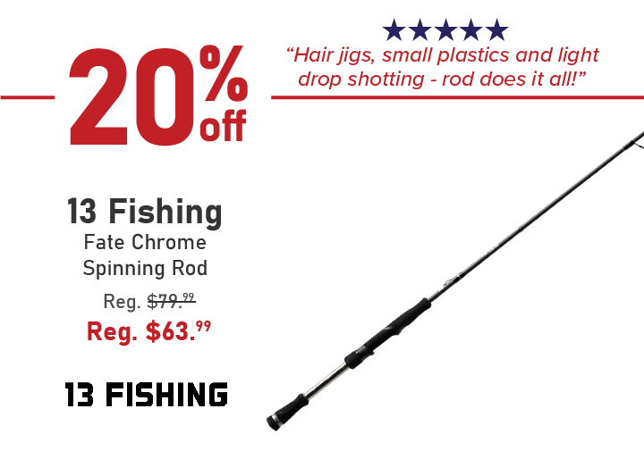 Save 20% on the 13 Fishing Fate Chrome Spinning Rod